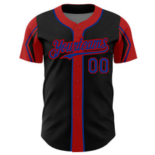 Load image into Gallery viewer, Custom Black Royal-Red 3 Colors Arm Shapes Authentic Baseball Jersey

