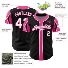 Load image into Gallery viewer, Custom Black White-Pink 3 Colors Arm Shapes Authentic Baseball Jersey
