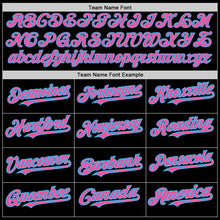 Load image into Gallery viewer, Custom Black Pink-Sky Blue 3 Colors Arm Shapes Authentic Baseball Jersey
