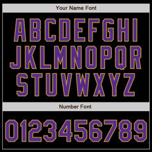 Load image into Gallery viewer, Custom Black Purple-Old Gold 3 Colors Arm Shapes Authentic Baseball Jersey
