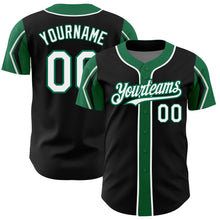 Load image into Gallery viewer, Custom Black White-Kelly Green 3 Colors Arm Shapes Authentic Baseball Jersey
