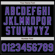 Load image into Gallery viewer, Custom Black Purple-Light Blue 3 Colors Arm Shapes Authentic Baseball Jersey
