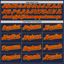 Load image into Gallery viewer, Custom Navy Red-Gold 3 Colors Arm Shapes Authentic Baseball Jersey
