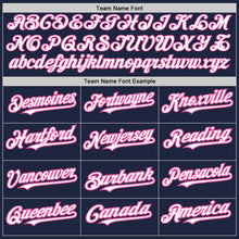 Load image into Gallery viewer, Custom Navy White-Pink 3 Colors Arm Shapes Authentic Baseball Jersey
