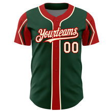 Load image into Gallery viewer, Custom Green Cream-Red 3 Colors Arm Shapes Authentic Baseball Jersey
