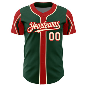 Custom Green Cream-Red 3 Colors Arm Shapes Authentic Baseball Jersey
