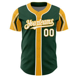 Custom Green White-Gold 3 Colors Arm Shapes Authentic Baseball Jersey