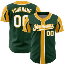 Load image into Gallery viewer, Custom Green White-Gold 3 Colors Arm Shapes Authentic Baseball Jersey
