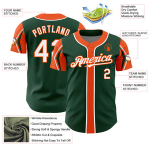 Custom Green White-Orange 3 Colors Arm Shapes Authentic Baseball Jersey