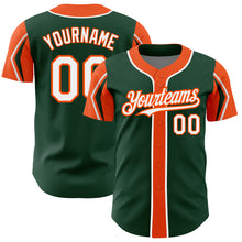 Load image into Gallery viewer, Custom Green White-Orange 3 Colors Arm Shapes Authentic Baseball Jersey
