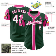 Load image into Gallery viewer, Custom Green White-Pink 3 Colors Arm Shapes Authentic Baseball Jersey
