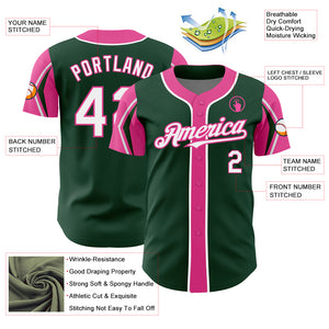 Custom Green White-Pink 3 Colors Arm Shapes Authentic Baseball Jersey