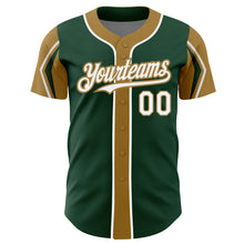 Load image into Gallery viewer, Custom Green White-Old Gold 3 Colors Arm Shapes Authentic Baseball Jersey

