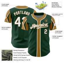 Load image into Gallery viewer, Custom Green White-Old Gold 3 Colors Arm Shapes Authentic Baseball Jersey
