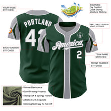 Load image into Gallery viewer, Custom Green White-Gray 3 Colors Arm Shapes Authentic Baseball Jersey
