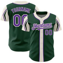 Load image into Gallery viewer, Custom Green Purple-Cream 3 Colors Arm Shapes Authentic Baseball Jersey
