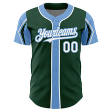 Load image into Gallery viewer, Custom Green White-Light Blue 3 Colors Arm Shapes Authentic Baseball Jersey
