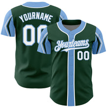Load image into Gallery viewer, Custom Green White-Light Blue 3 Colors Arm Shapes Authentic Baseball Jersey
