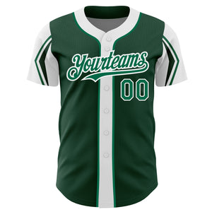 Custom Green Kelly Green-White 3 Colors Arm Shapes Authentic Baseball Jersey