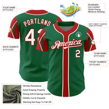 Load image into Gallery viewer, Custom Kelly Green White-Red 3 Colors Arm Shapes Authentic Baseball Jersey
