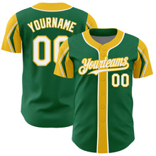 Load image into Gallery viewer, Custom Kelly Green White-Yellow 3 Colors Arm Shapes Authentic Baseball Jersey
