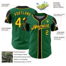 Load image into Gallery viewer, Custom Kelly Green Yellow-Black 3 Colors Arm Shapes Authentic Baseball Jersey
