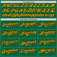 Load image into Gallery viewer, Custom Kelly Green Yellow-Black 3 Colors Arm Shapes Authentic Baseball Jersey
