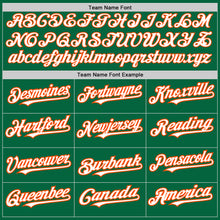 Load image into Gallery viewer, Custom Kelly Green White-Orange 3 Colors Arm Shapes Authentic Baseball Jersey
