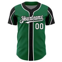 Load image into Gallery viewer, Custom Kelly Green White-Black 3 Colors Arm Shapes Authentic Baseball Jersey
