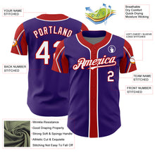 Load image into Gallery viewer, Custom Purple White-Red 3 Colors Arm Shapes Authentic Baseball Jersey
