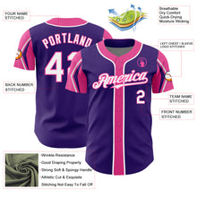 Load image into Gallery viewer, Custom Purple White-Pink 3 Colors Arm Shapes Authentic Baseball Jersey
