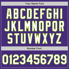 Load image into Gallery viewer, Custom Purple White-Neon Green 3 Colors Arm Shapes Authentic Baseball Jersey

