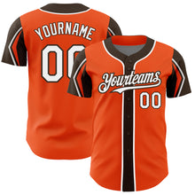 Load image into Gallery viewer, Custom Orange White-Brown 3 Colors Arm Shapes Authentic Baseball Jersey
