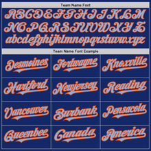 Load image into Gallery viewer, Custom Royal Light Blue-Orange 3 Colors Arm Shapes Authentic Baseball Jersey
