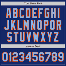 Load image into Gallery viewer, Custom Royal Light Blue-Orange 3 Colors Arm Shapes Authentic Baseball Jersey
