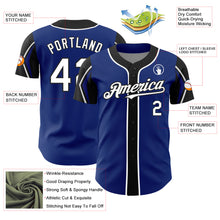 Load image into Gallery viewer, Custom Royal White-Black 3 Colors Arm Shapes Authentic Baseball Jersey
