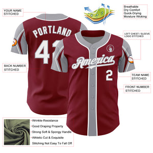 Custom Crimson White-Gray 3 Colors Arm Shapes Authentic Baseball Jersey