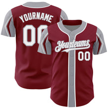 Load image into Gallery viewer, Custom Crimson White-Gray 3 Colors Arm Shapes Authentic Baseball Jersey
