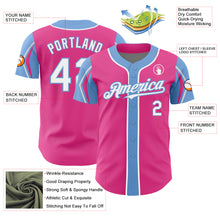 Load image into Gallery viewer, Custom Pink White-Light Blue 3 Colors Arm Shapes Authentic Baseball Jersey
