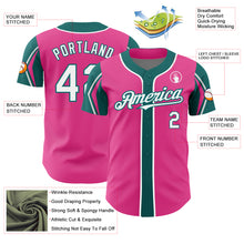 Load image into Gallery viewer, Custom Pink White-Teal 3 Colors Arm Shapes Authentic Baseball Jersey
