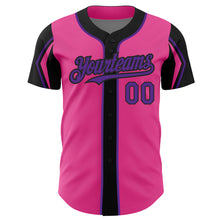 Load image into Gallery viewer, Custom Pink Purple-Black 3 Colors Arm Shapes Authentic Baseball Jersey
