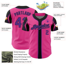 Load image into Gallery viewer, Custom Pink Purple-Black 3 Colors Arm Shapes Authentic Baseball Jersey
