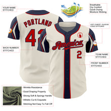 Load image into Gallery viewer, Custom Cream Red-Navy 3 Colors Arm Shapes Authentic Baseball Jersey
