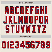 Load image into Gallery viewer, Custom Cream Red-Navy 3 Colors Arm Shapes Authentic Baseball Jersey

