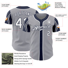 Load image into Gallery viewer, Custom Gray White-Navy 3 Colors Arm Shapes Authentic Baseball Jersey
