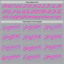 Load image into Gallery viewer, Custom Gray Pink-Light Blue 3 Colors Arm Shapes Authentic Baseball Jersey
