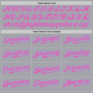 Custom Gray Pink-Light Blue 3 Colors Arm Shapes Authentic Baseball Jersey