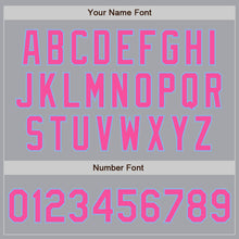 Load image into Gallery viewer, Custom Gray Pink-Light Blue 3 Colors Arm Shapes Authentic Baseball Jersey
