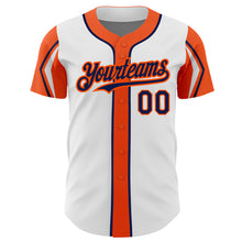 Load image into Gallery viewer, Custom White Navy-Orange 3 Colors Arm Shapes Authentic Baseball Jersey
