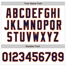 Load image into Gallery viewer, Custom White Navy-Orange 3 Colors Arm Shapes Authentic Baseball Jersey
